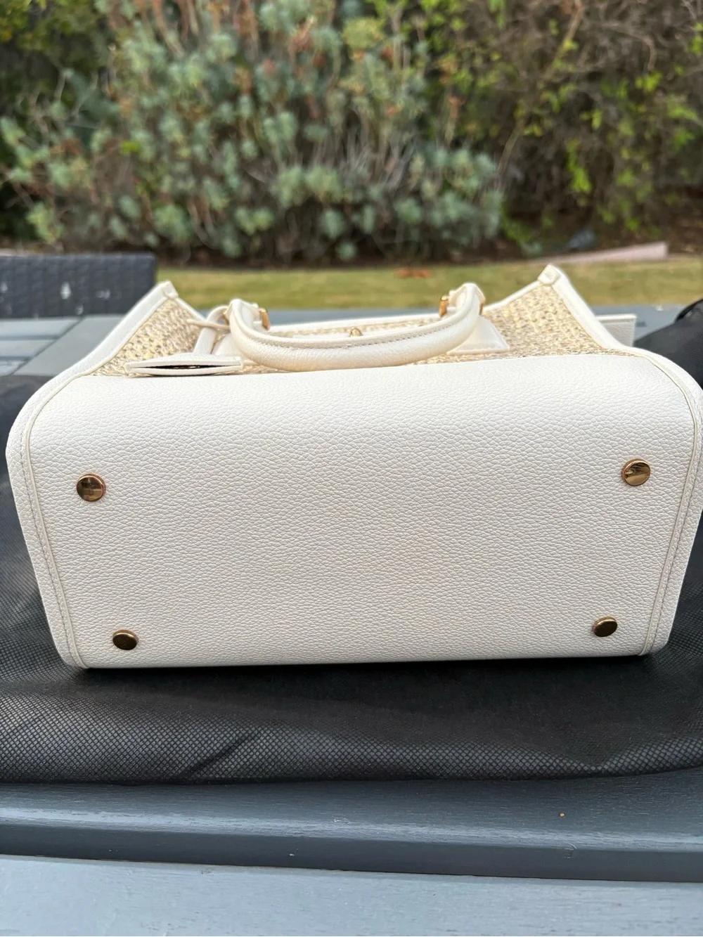 Kurt Geiger Cream and Gold Raffia Satchel